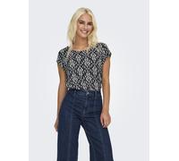 Shirtbluse ONLY "ONLVIC S/S AOP TOP NOOS PTM", Damen, Gr. 34, total eclipse aop:felina simple etchnic, Single Jersey, Obermaterial: 97% Polyester, 3% Elasthan, bedruckt, casual, regular fit hüftlang,