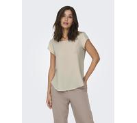 Kurzarmbluse ONLY "ONLVIC - feminines Blusenshirt in lockerer Form", Damen, Gr. 34, gelb (moonbeam), Web, Obermaterial: 97% Polyester, 3% Elasthan, unifarben, regular fit Po-bedeckend, Rundhals, Bluse