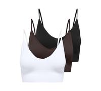 ONLY "ONLVICKY RIB S-L V-NECK 3-PACK TOP NOOS" Packung, 3 tlg. figurbetont, modisch, Materialmix, Jersey, Spaghettiträger (11960410-XS) schwarz pack:schwarz, hellweiß, peach taffy