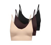 ONLY "ONLVICKY RIB S-L V-NECK 3-PACK TOP NOOS" Packung, 3 Stk. figurbetont, modisch, Materialmix, Jersey, Spaghettiträger (57182029-S) schwarz pack:schwarz, seal braun, peach taffy