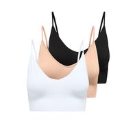ONLY "ONLVICKY RIB S-L V-NECK 3-PACK TOP NOOS" Packung, 3 tlg. figurbetont, modisch, Materialmix, Jersey, Spaghettiträger (11960410-L) schwarz pack:schwarz, hellweiß, peach taffy