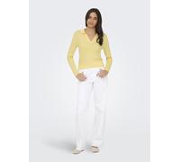 Polokragenpullover ONLY "ONLKAYA LS POLO PULLOVER EX KNT", Damen, Gr. XS, double cream, Strick, Obermaterial: 70% Viskose, 30% Nylon, unifarben, regular fit normal, V-Ausschnitt, Pullover Polokragenpu