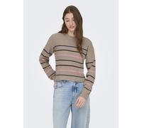 Strickpullover ONLY "ONLIBI LS STRIPE O-NECK CC KNT", Damen, Gr. XL, fossil stripes:mel, ombre, decadent, carmine mel, thin, Strick, Obermaterial: 50% Viskose, 27% Nylon, 23% Polyester, gestreift, reg