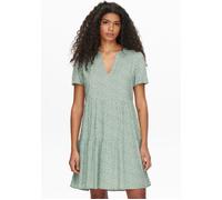 ONLY "ONLZALLY - Sommerkleid mit V-Ausschnitt und Stufenvolant" regular fit, feminin, Jersey, Viskose, V-Ausschnitt (72453913-S) chinois grün aop:weiß leafs