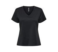 Trainingsshirt ONLY PLAY "ONPCORE LIFE VN SS REG TEE NOOS", Damen, Gr. XL, schwarz (schwarz detail:melange), Single Jersey, Obermaterial: 96% Polyester, 4% Elasthan, meliert, regular fit normal, V-Aus