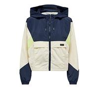 Only Play Leichte Jacke aus Nylon mit Kapuze, Reißverschluss für alle Länge, Kordelzug an der Taille und Seitentaschen., blau, S