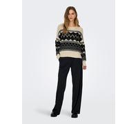 Strickpullover ONLY "ONLMELINE LS SEQUIN O-NECK KNT", Damen, Gr. M, weißcap gray pattern:schwarz, schwarz sequins, Strick, Obermaterial: 60% Baumwolle, 40% Polyacryl, gemustert, regular fit, Rundhals,