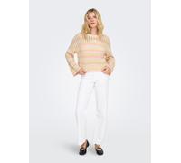 Only Pullover ONLASA LS O-Neck KNT Damen, gestreift, Baumwoll-Mix, BIRCH/SUNLIGHT-ROMANCE ROSE, XL