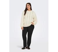 Strickpullover ONLY CARMAKOMA "CARRUBINA LS CABLE O-NECK KNT NOOS", Damen, Gr. S, grau (weißcap gray), Strick, Obermaterial: 50% Viskose, 27% Nylon, 23% Polyester, unifarben, modisch, regular fit, Run
