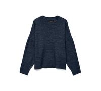 Strickpullover VERO MODA "VMBOOM STRUCTURE LS V-NECK PULLOVER BOO", Damen, Gr. M, navy blazer detail:melange, Strick, Obermaterial: 85% Polyester, 7% Polyacryl, 5% Wolle, 3% Elasthan, meliert, modisch