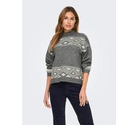 Stehkragenpullover ONLY "ONLVICTORIA L/S PULLOVER KNT NOOS", Damen, Gr. M, grau (medium grau melange pattern:pumice stone jacquard), Strick, Obermaterial: 79% Polyester, 13% Polyacryl, 5% Wolle, 3% El
