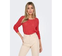 ONLY Damen Basic Strickpullover Einfarbiger Knitted Stretch Sweater Langarm Rundhals Shirt ONLGEENA, Farben:Coral Pink, Größe:L