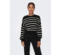 Rundhalspullover ONLY "ONLIBI LS O-NECK NOOS KNT", Damen, Gr. S, schwarz-weiß (schwarz stripes:weißcap gray mel), Strick, Obermaterial: 50% Viskose, 27% Nylon, 23% Polyester, gestreift, modisch, slim