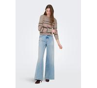 Strickpullover ONLY "ONLIBI LS STRIPE O-NECK CC KNT", Damen, Gr. XL, fossil stripes:mel, ombre, decadent, carmine mel, thin, Strick, Obermaterial: 50% Viskose, 27% Nylon, 23% Polyester, gestreift, reg