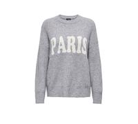 Strickpullover ONLY "ONLJERICO L/S PULLOVER KNT NOOS", Damen, Gr. L, grau melange detail:cd paris, Strick, Obermaterial: 68% Polyacryl, 12% Polyester, 11% Nylon, 6% Wolle, 3% Elasthan, bedruckt, modis
