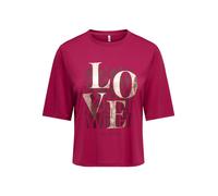 Kurzarmshirt ONLY "ONLFREE MAYA S/S PRINT TOP BOX JRS", Damen, Gr. XL, pink (sangria print:love), Jersey, Obermaterial: 70% Modal, 30% Polyester, bedruckt, regular fit normal, Rundhals, Shirts, Materi