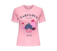 Kurzarmshirt ONLY "ONLKITA LIFE S/S TOP BOX JRS", Damen, Gr. XS, romance rose print:fabulous muffins, Jersey, Obermaterial: 100% Baumwolle, bedruckt, regular fit normal, Rundhals, Shirts, Baumwolle, r