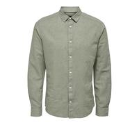 Langarmhemd ONLY & SONS "ONSCAIDEN LS SOLID LINEN SHIRT NOOS", Herren, Gr. XXL, N-Gr, grün (swamp), Web, Obermaterial: 55% Baumwolle, 45% Leinen, unifarben, slim fit, Rundhals, Ärmel mit Ärmelschlitz