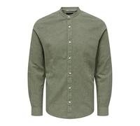 Only & Sons Herren Langarmhemd ONSCAIDEN SOLID – Slim Fit – 55% Baumw./45% Leinen – Gr. M – Swamp