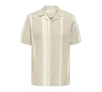 Only & Sons Herren Hemd Kurzarm Resort Kragen Knopfleiste Leinen Sommer Oberteil, Farben:Khaki, Größe Hemd:XL