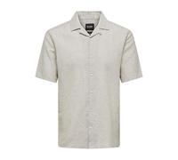 Kurzarmhemd ONLY & SONS "ONSCAIDEN SS SOLID RESORT LINEN NOOS", Herren, Gr. XL, N-Gr, beige (chinchilla), Web, Obermaterial: 55% Baumwolle, 45% Leinen, unifarben, slim fit, Hemden (43839350-XL) chinch