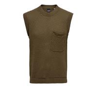 ONLY & SONS Herren O&S Strick Pullunder mit Brusttasche Rundhals Pullover Weste Sweater ohne Ärmel ONSMYLE, Farben:Braun, Größe Pullover:L