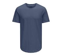 Rundhalsshirt ONLY & SONS "ONSBENNE LONGY SS TEE NF 7822 NOOS", Herren, Gr. M, blau (vintage indigo), Single Jersey, Obermaterial: 100% Baumwolle, unifarben, modisch, oversize lang, Rundhals, Kurzarm,