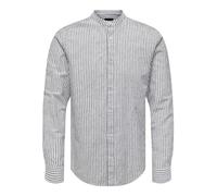 ONLY & SONS Herren Onscaiden Ls Mao Stripe Linen Shirt Noos Hemd, Dark Navy, XS EU