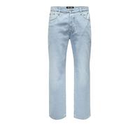 Relax-fit-Jeans ONLY & SONS "ONSFADE LOOSE BOX TAI DNM MU OTL", Damen, Gr. 33, Länge 34, light blau denim, Denim/Jeans, Obermaterial: 100% Baumwolle, Abriebeffekte, relaxed fit lang, Jeans, Baumwolle,
