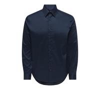 Langarmhemd ONLY & SONS "ONSJIM SLIM SHIRT FRML NOOS", Herren, Gr. L, N-Gr, schwarz sapphire, Web, Obermaterial: 56% Baumwolle, 40% Polyester, 4% Elasthan, unifarben, slim fit normal, 2-Knopf-Manschet