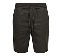 Shorts ONLY & SONS "ONSLINUS 0007 COT LIN SHORTS NOOS", Herren, Gr. L, N-Gr, demitasse, Web, Obermaterial: 75% Baumwolle, 25% Leinen, unifarben, loose fit kniefrei, Hosen Shorts, Baumwolle mit Leinen,
