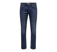 Slim-fit-Jeans ONLY & SONS "ONSLOOM SLIM BOX PIM DNM MU OTL", Herren, Gr. 32, Länge 32, dunkelblau denim, Denim/Jeans, Obermaterial: 50% Baumwolle, 30% Polyester, 18% Viskose, 2% Elasthan, Abriebeffek