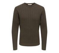 Strickpullover ONLY & SONS "ONSLOUI REG 12 CABEL CREW KNIT NOOS", Herren, Gr. XL, coffee bean detail:melange, Strick, Obermaterial: 60% Baumwolle, 20% Nylon, 20% Viskose, meliert, regular fit normal,