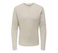 Strickpullover ONLY & SONS "ONSLOUI REG 12 CABEL CREW KNIT NOOS", Herren, Gr. XL, oatmeal detail:melange, Strick, Obermaterial: 60% Baumwolle, 20% Nylon, 20% Viskose, meliert, regular fit normal, Rund