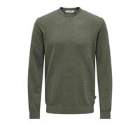Strickpullover ONLY & SONS "ONSLOUI REG 12 MEL CREW KNIT NOOS", Herren, Gr. L, castor gray detail:melange, Strick, Obermaterial: 60% Baumwolle, 20% Nylon, 20% Viskose, meliert, regular fit hüftlang, R