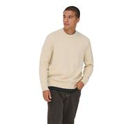 Rundhalspullover ONLY & SONS "ONSJAMES RLX CREW KNIT", Herren, Gr. L, beige (oatmeal), Strick, Obermaterial: 78% Baumwolle, 16% Polyester, 3% Wolle, 3% Elasthan, unifarben, relaxed fit normal, Rundhal