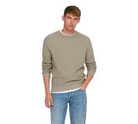 Rundhalspullover ONLY & SONS "ONSTONY DS 12 LS WAFFLE CREW KNIT", Herren, Gr. XL, grau (string), Strick, Obermaterial: 100% Baumwolle, unifarben, modisch, normal, Rundhals, Langarm Bündchen, Pullover 