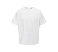 Rundhalsshirt ONLY & SONS "ONSMILLENIUM OVZ SS TEE NOOS", Damen, Gr. L, weiß (hellweiß), Single Jersey, Obermaterial: 100% Baumwolle, unifarben, loose fit normal, Rundhals, gerader Abschluss, Shirts R