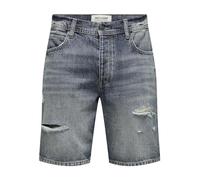 ONLY & SONS Herren Shorts Denim Midi Bermuda Mid Waist Pants Baumwolle Five-Poket Hose, Farben:Dunkelblau, Größe:M