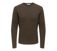 Strickpullover ONLY & SONS "ONSLOUI REG 12 CABEL CREW KNIT NOOS", Herren, Gr. M, coffee bean detail:melange, Strick, Obermaterial: 60% Baumwolle, 20% Nylon, 20% Viskose, meliert, regular fit normal, R