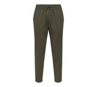Stoffhose ONLY & SONS "ONSLINUS CROP 0007 COT LIN PNT NOOS", Herren, Gr. XL, N-Gr, grün (olive night), Web, Obermaterial: 75% Baumwolle, 25% Leinen, unifarben, slim fit knöchellang, Hosen Stoffhose, m