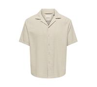 Kurzarmhemd ONLY & SONS "ONSLATHAM RLXSS RESORT LINEN STRUC 0257", Herren, Gr. S, N-Gr, beige (silber lining), Web, Obermaterial: 55% Leinen, 45% Viskose, unifarben, relaxed fit normal, V-Ausschnitt, 