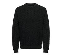 ONLY & SONS Lässiger Pullover Gerippter Karo Feinstrick Longsleeve Design Muster Sweater, Farben:Schwarz, Größe Pullover:L