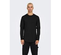 ONLY&SONS Herren Langarmshirt Lang Rundhals Weicher Jersey Lang geschnitten, Farben:Schwarz, Größe:M