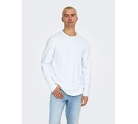 ONLY&SONS Herren Langarmshirt Lang Rundhals Weicher Jersey Lang geschnitten, Farben:Weiß-2, Größe:M