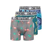 Trunk ONLY & SONS "ONSFITZ AOP WB BOLD BOXER 3PACK NOOS", Herren, Gr. M, 3 Stk., navy blazer pack:flowers, fries, flamingo, Jersey, Obermaterial: 95% Baumwolle, 5% Elasthan, bedruckt, unifarben, norma