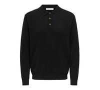 Polokragenpullover ONLY & SONS "ONSLOUI REG 12 LS MEL POLO KNIT", Herren, Gr. L, schwarz, Strick, Obermaterial: 60% Baumwolle, 20% Nylon, 20% Viskose, unifarben, regular fit normal, Rippbündchen, Pull