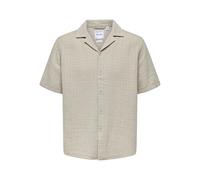 Kurzarmhemd ONLY & SONS "ONSLATHAM RLXSS RESORT LINEN STRUC 0257", Herren, Gr. XL, N-Gr, beige (silber lining), Web, Obermaterial: 55% Leinen, 45% Viskose, unifarben, relaxed fit normal, V-Ausschnitt,