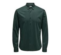Langarmhemd ONLY & SONS "ONSROBIN B/U LS STRETCH SHIRT NOOS", Herren, Gr. M, N-Gr, grün (schwarzest spruce), Web, Obermaterial: 100% Baumwolle, unifarben, modisch, slim fit, Langarm Ärmel mit Ärmelsch