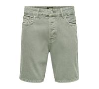 Shorts ONLY & SONS "ONSEDGE GREEN 7979 TAI DNM SHORTS NOOS", Herren, Gr. M, N-Gr, calliste grün, Denim/Jeans, Obermaterial: 100% Baumwolle, used, regular fit ca. Mitte Oberschenkel, Hosen Shorts (7873